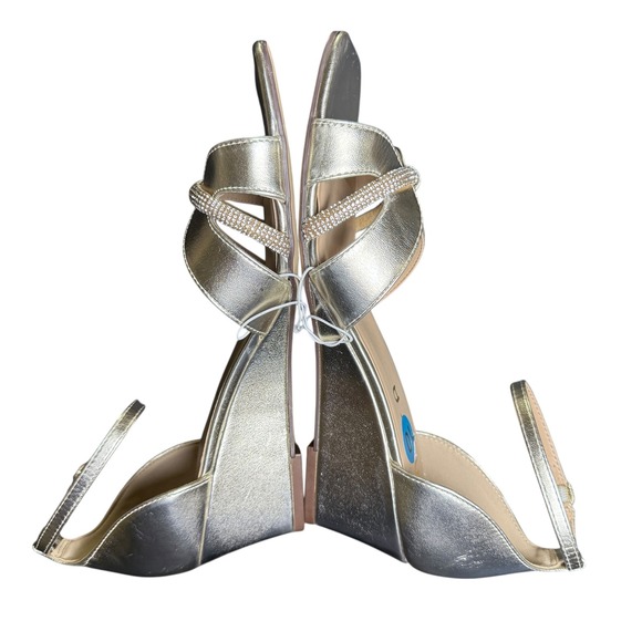 UNISA Gold Wedge‎ Ankle Strap Sandals Rhinestone Embellished Size 10M New - Picture 7 of 12